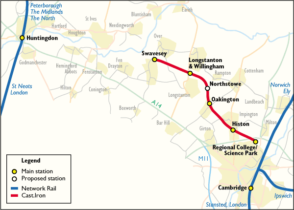 Stage 1A map - Service between Swavesey and the Science Park
