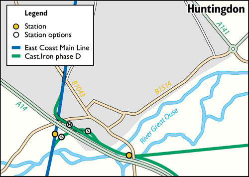 Stage 3 map - Connection to the East Coast Main Line at Huntingdon