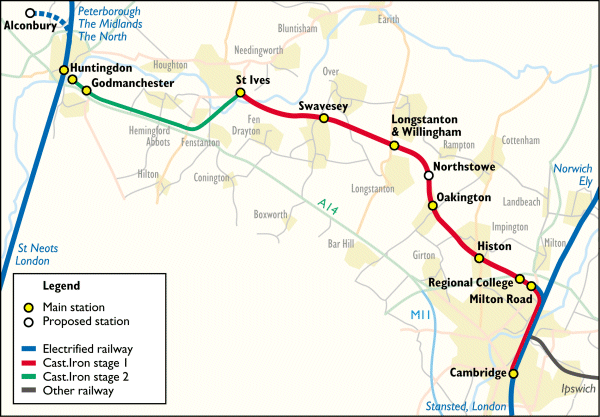 Stage 2 map - Service between Huntingdon and Cambridge